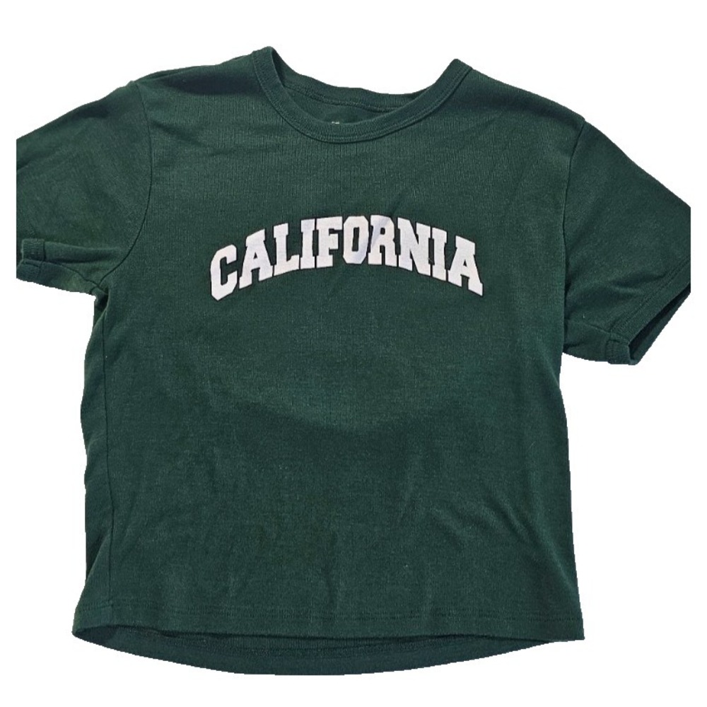 Social Scene Womens L Green California Short Sleeve Graphic T Shirt Casual Tee